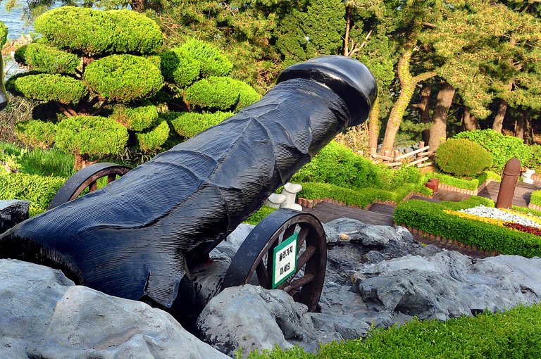 PIC BY JOHN CRUX/CATERS NEWS - (PICTURED: Statues at the Haesingdang penis park in South Korea.) - Got wood? When it comes to the bizarre, this park has got it covered. Thats because the Haesindang Park in Gangwon province, South Korea, is full of massive TODGER sculptures. The phabulous designs on display range from the artist to the strange one of the exhibits appear to have had a gun carriage propping it up. While the park features several rather obvious designs, the crown jewel of the park a row of privates, each carved to contain a different woodland critter, with a sea view to boot. The parks inception however, is more tragic than a couple of blokes arsing around. SEE CATERS COPY.