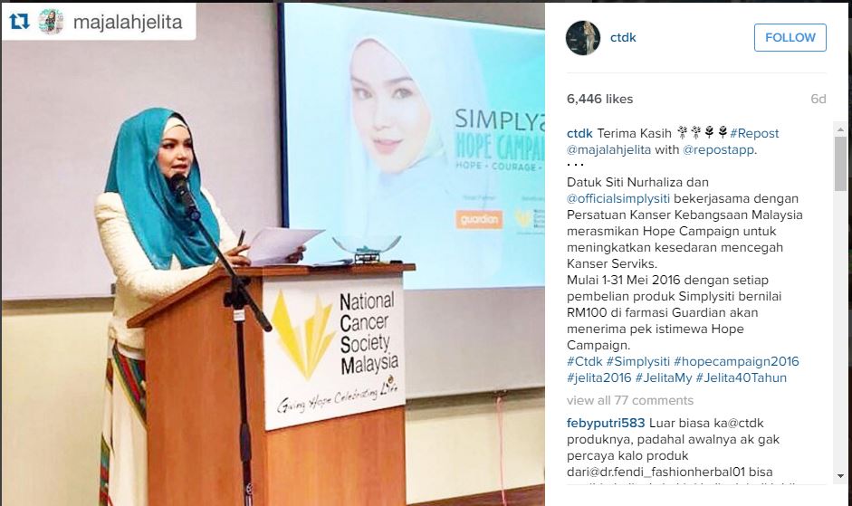 Datuk Siti Anjur Kempen Kesedaran Cegah Kanser Serviks