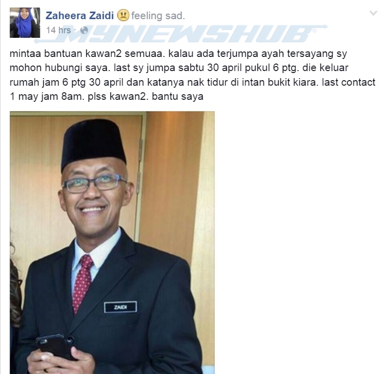 Pengarah Di KPM Hilang, Anak Minta Bantuan Di Facebook 