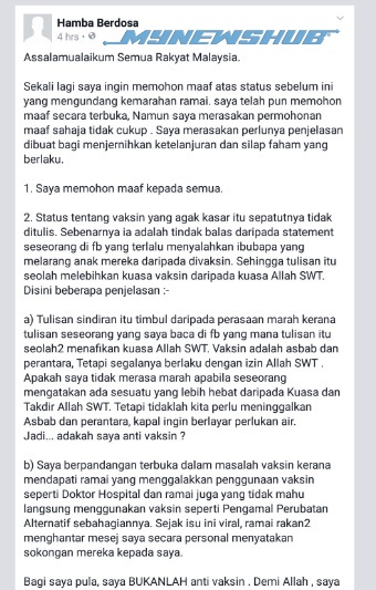 Imam Muda Ammar Buat Permohonan Maaf Isu Vaksin