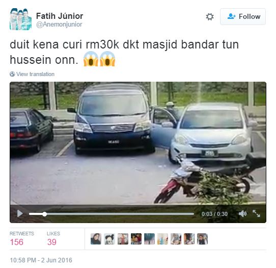Individu Berkopiah Komplot Pecah Cermin Kereta, Curi RM30K 