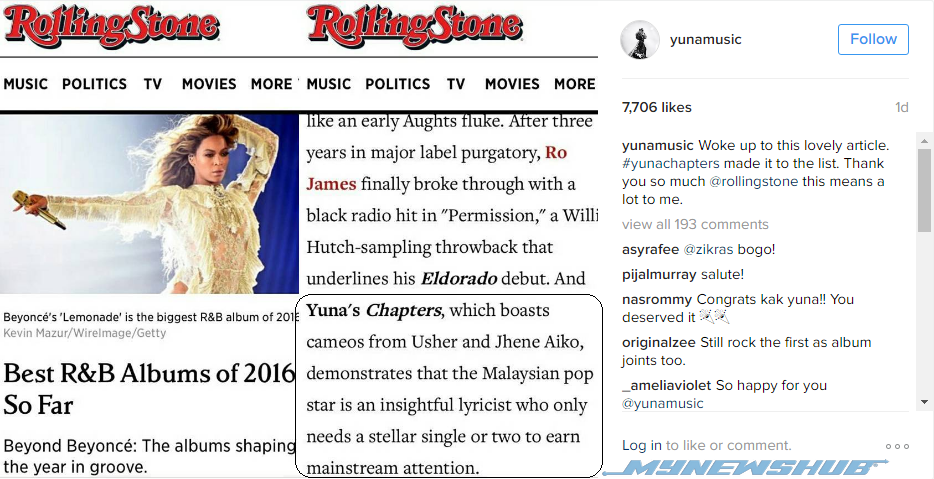 Antara Album Terbaik R&B, Yuna Diiktiraf Rolling Stones