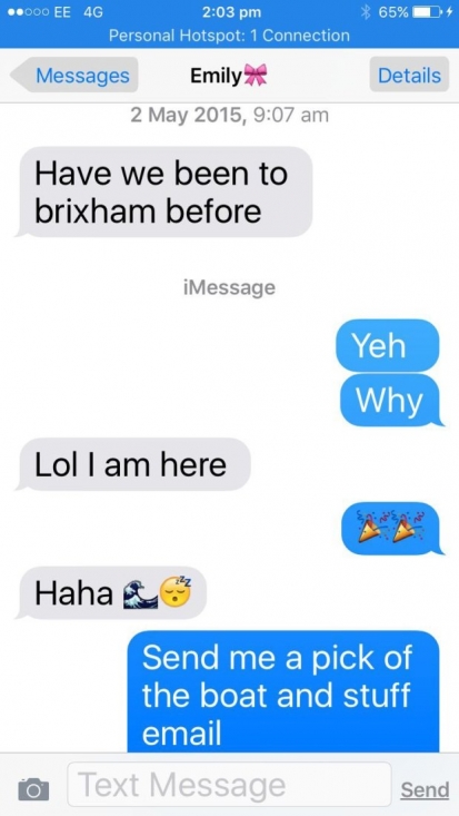 screen grab of Emily's last text to dad Clive. (Collect/PA Real Life)