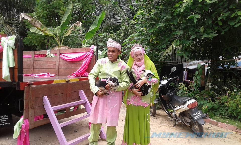 Pasangan Pengantin Sanding Dengan Kambing