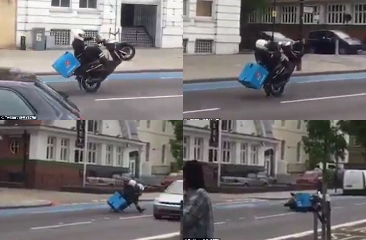 Viral Aksi Wheelie Penghantar Pizza Terbalik