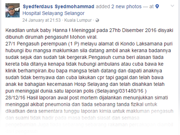 Saksi Dakwa Suami Pengasuh Bunuh Bayi