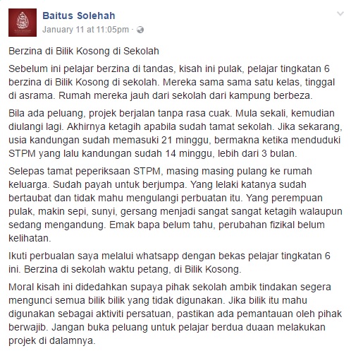 Bilik Kosong Sekolah Jadi 'Port' Memadu Asmara