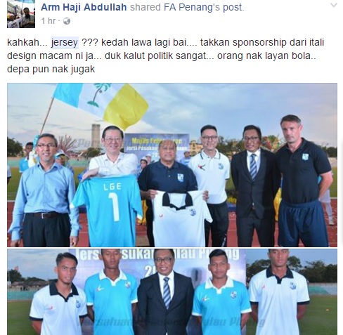 Jersi P.Pinang Dikutuk Macam Baju Pendidikan Jasmani