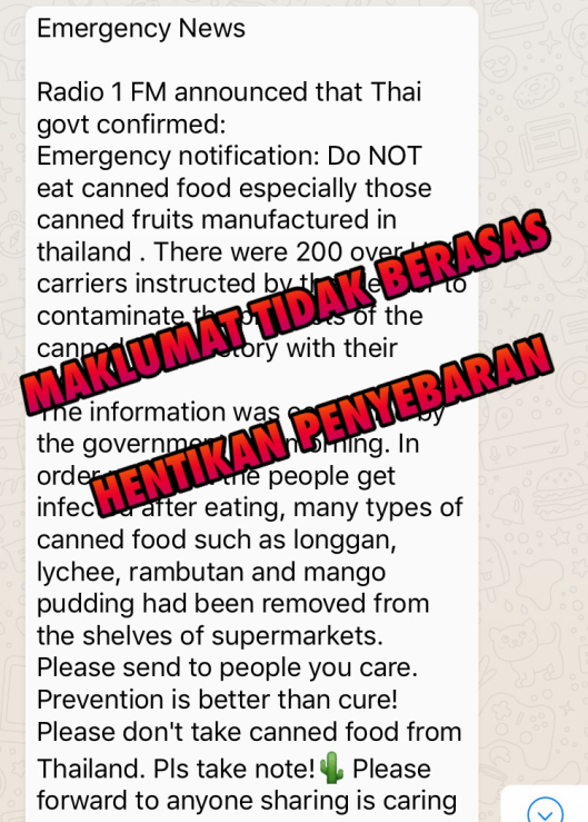Dakwaan Buah-Buahan Tin Thailand Ada HIV Tak Berasas