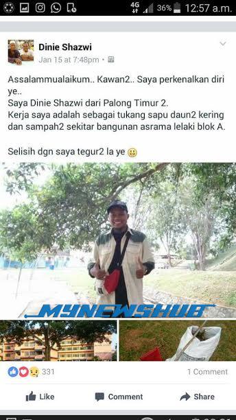'Hai... Saya Tukang Sapu UITM Segamat' - Status Lelaki Ini Viral