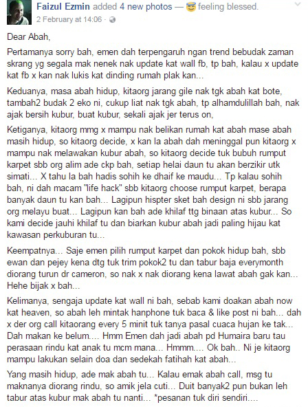 Nukilan Menyentuh Hati Anak Buat Arwah Ayah