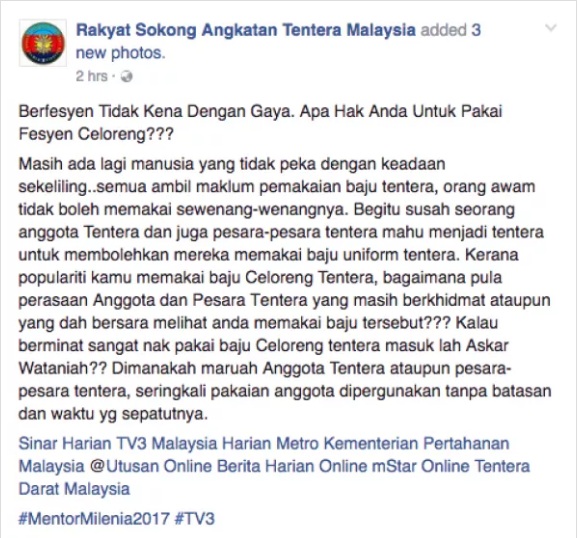 Hazama Dihentam Pakai Baju Celoreng Askar