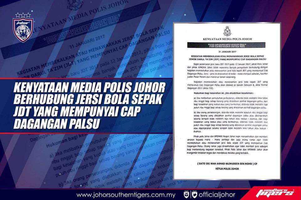 Jersi Tiruan JDT Dijual Online Jadi Buruan Polis, KPDNKK