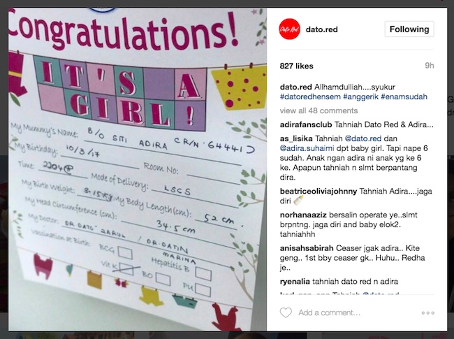 Adira, Dato Red Dapat Anak Sulung Perempuan