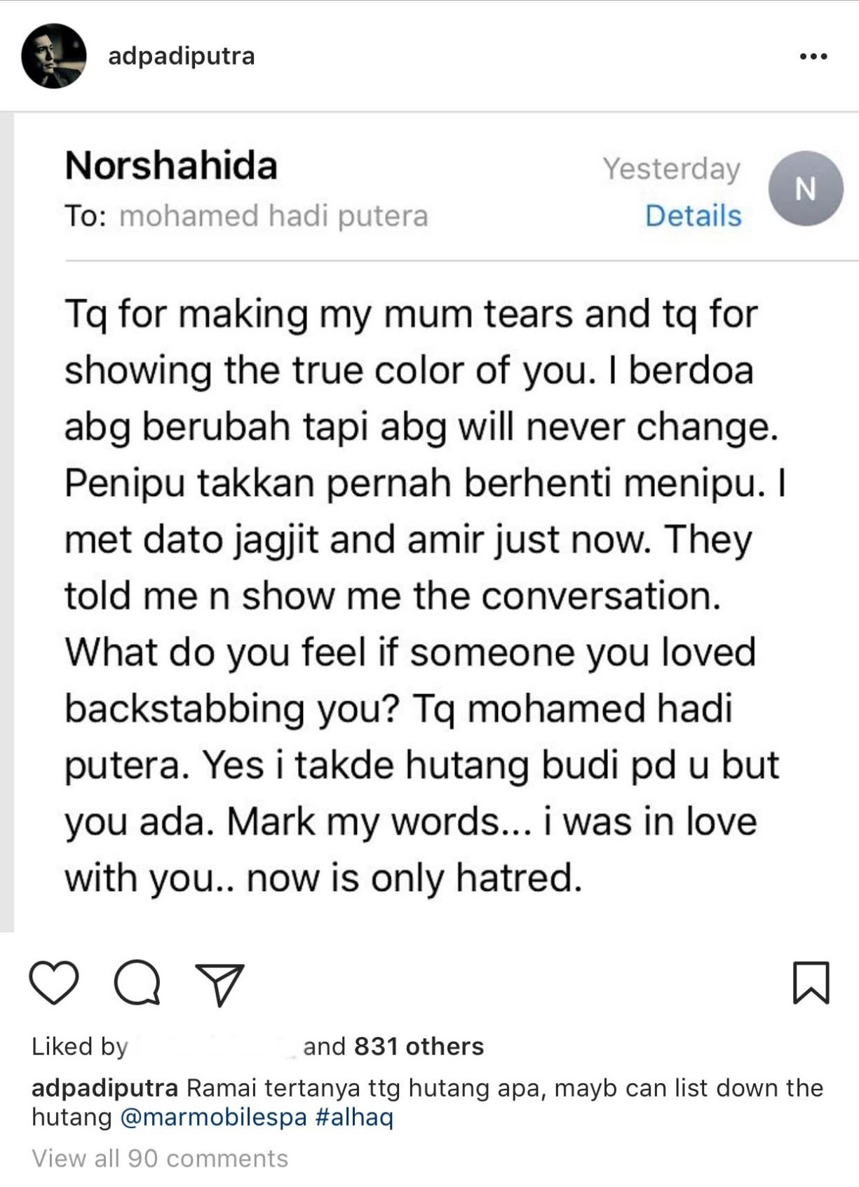 Adi Putra 'Terlajak' Kongsi Masalah Di IG