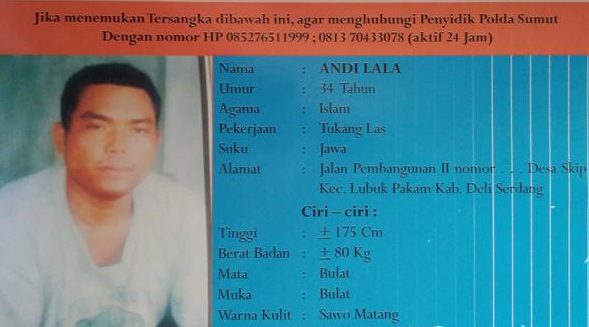 'Andi Lala' Suspek Pembunuhan 5 Sekeluarga Di Medan
