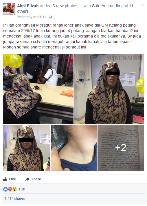 "Perempuan Bertudung Ini Ragut Rantai Anak Saya"