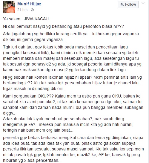 Tak Suka Tengok Hijjaz, Tukar Je Channel Lain - Munif