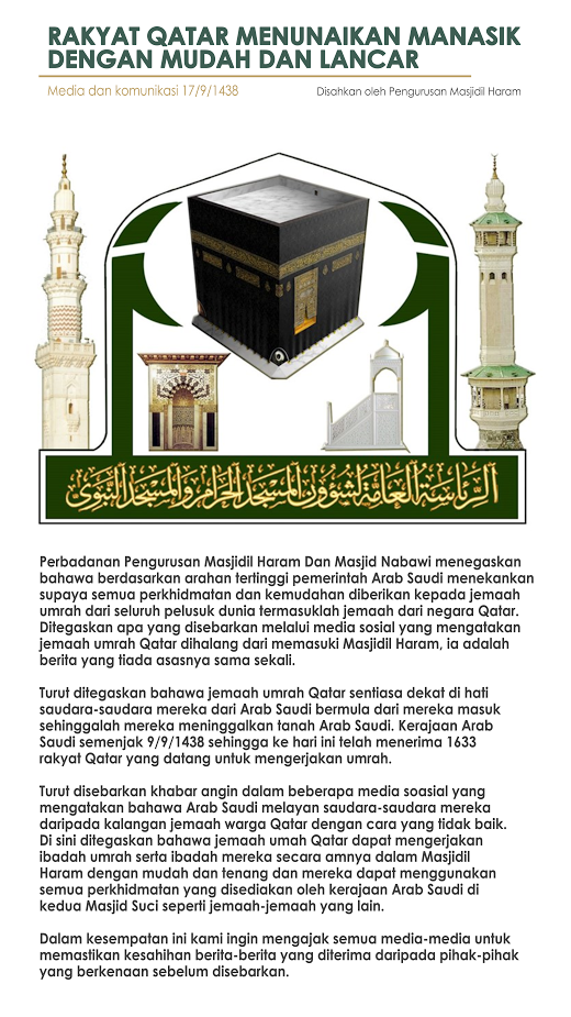 Penafian Berita Rakyat Qatar Dihalang Masuk Masjidil Haram