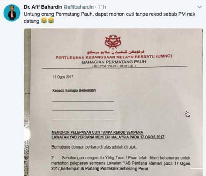 ADUN PKR Sebar Surat Palsu Konon UMNO Beri Cuti - MYNEWSHUB