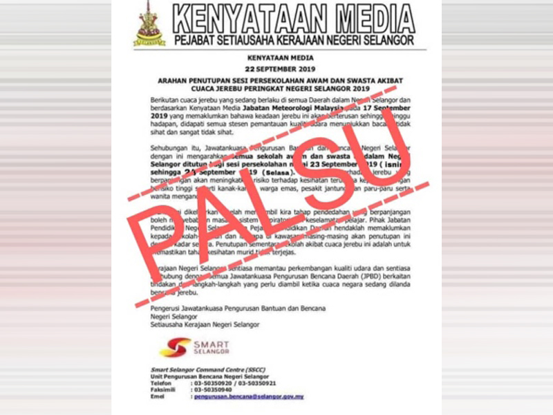 Jerebu Arahan Semua Sekolah Di Selangor Tutup 2 Hari Palsu Mynewshub