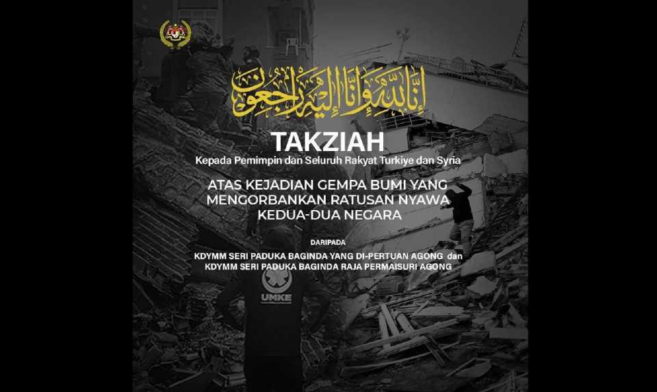 Gempa Turkiye, Syria: Agong, Permaisuri Ucap Takziah, Seru Adakan Solat Hajat