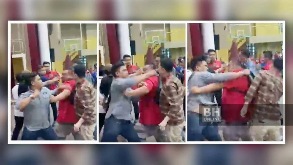 Persidangan UMNO Lahad Datu Kecoh, Bertumbuk Di Pentas