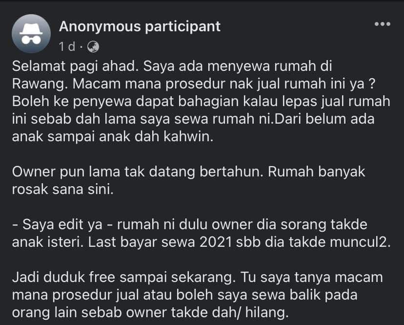 Tinggal Percuma Sejak 2021, Penyewa Cuba Jual Rumah Disewa