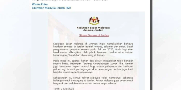 Keadaan Di Jordan Tenang, Selamat Dan Stabil – Kedutaan
