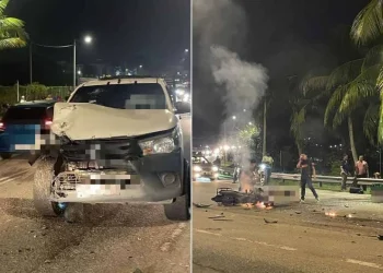 Dua Beranak Maut Motosikal Hilang Kawalan Bertembung Pacuan Empat Roda