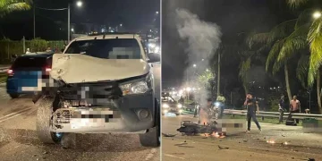 Dua Beranak Maut Motosikal Hilang Kawalan Bertembung Pacuan Empat Roda