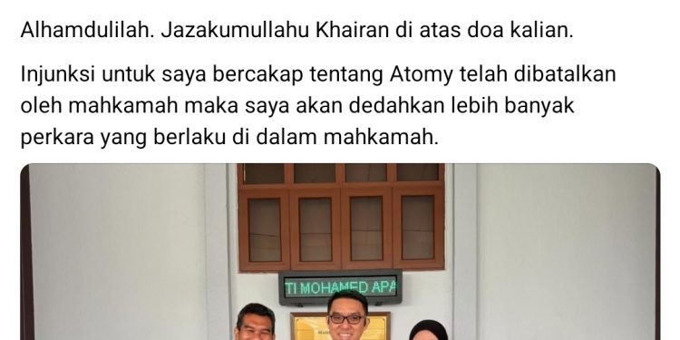 Mahkamah Batalkan Injunksi, Atomy Malaysia Diarah Bayar Kos RM70,000 – Firdaus Wong