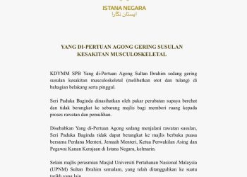 Agong Alami Kesakitan Otot Dan Tulang, Rehat Atas Nasihat Doktor