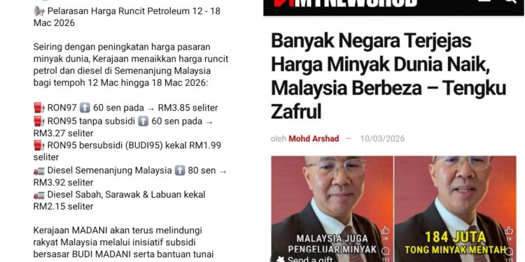 Harga RON95 Tanpa Subsidi Naik 60 Sen