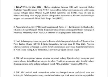 Anggota Tentera Dilapor Hilang Ditemui, Ditahan Untuk Siasatan