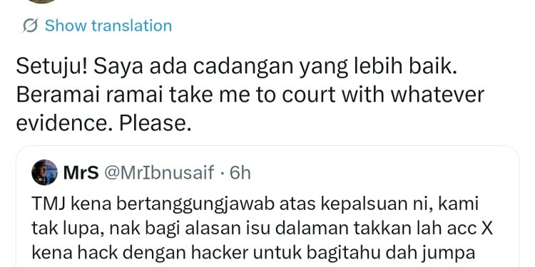 Tolong Beramai-Ramai Sila Bawa Saya Ke Mahkamah – TMJ