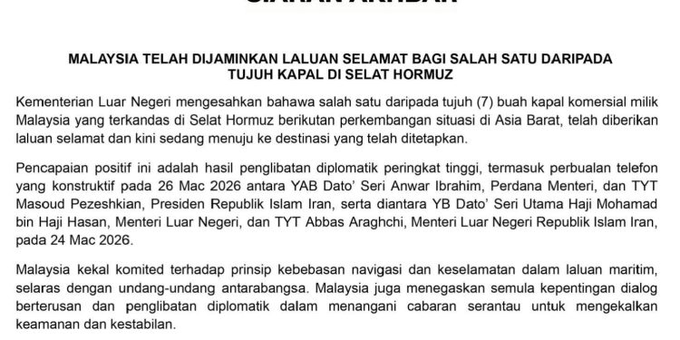 Satu Kapal Malaysia Lepasi Selat Hormuz, Usaha Diplomatik Buahkan Hasil