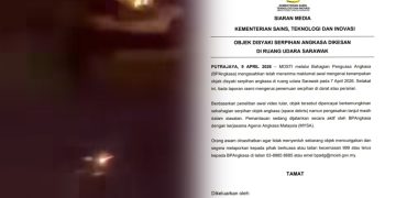 Objek Disyaki Serpihan Angkasa Dikesan di Ruang Udara Sarawak