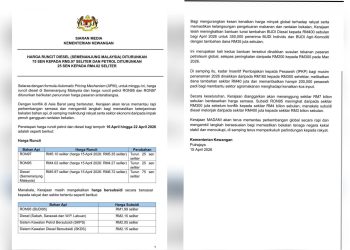 Harga Diesel, Petrol Tanpa Subsidi Hingga 22 April Diturunkan