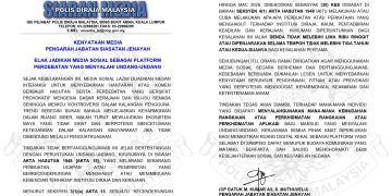 Polis Beri Amaran Ambil Tindakan Tegas Sebar Fitnah, Provokasi Di Media Sosial