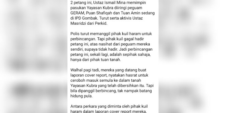 Pihak Kuil Minta Upacara Ritual 30 Minit Setiap Hari Di Tanah Yayasan Kubra – Peguam