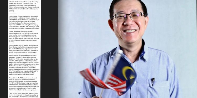 DAP Bantah Syarat 50% Ekuiti Bumiputera Dalam Pelupusan Tanah, Minta Kembalikan Kepada 30%