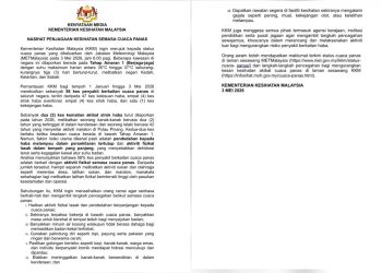 56 Kes Berkaitan Cuaca Panas, Dua Kematian Akibat Strok Haba – KKM