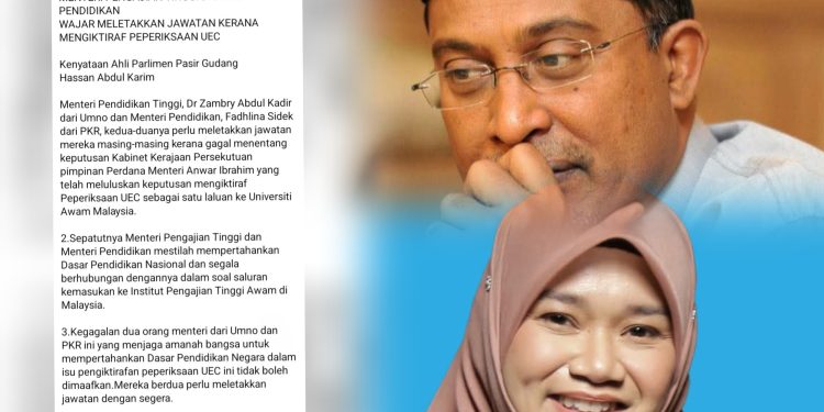 Zambry, Fadhlina Diminta Letak Jawatan, Gagal Menentang Pengiktirafan UEC – Hassan