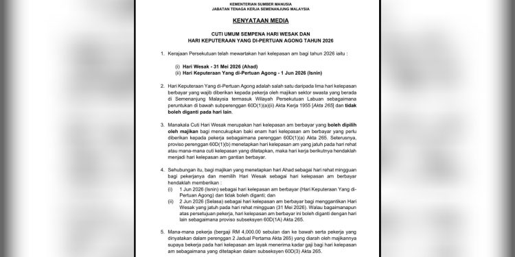 Hari Kelepasan Am Sempena Hari Wesak, Ulang Tahun Keputeraan Rasmi Agong