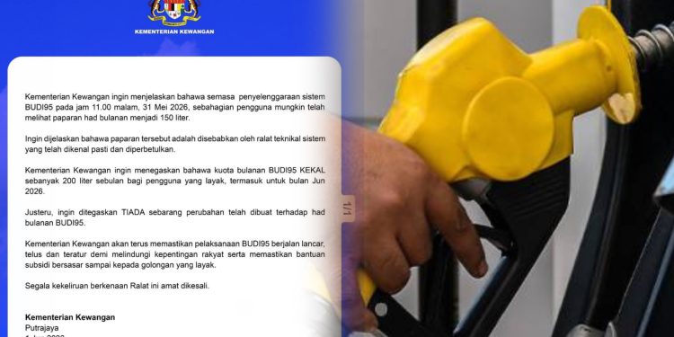 Had Bulanan Budi95 Cuma 150 Liter Akibat Masalah Teknikal – MOF