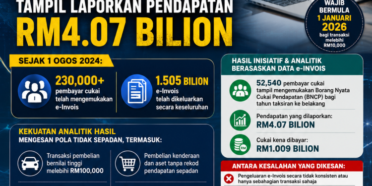 e-Invois – 52,540 Pembayar Cukai Tampil Isytihar Pendapatan RM4.07 Bilion