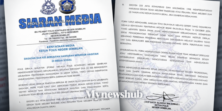 Siasat Dua Kes Hantaran Berunsur Hasutan, Lelaki 48 Tahun Ditahan